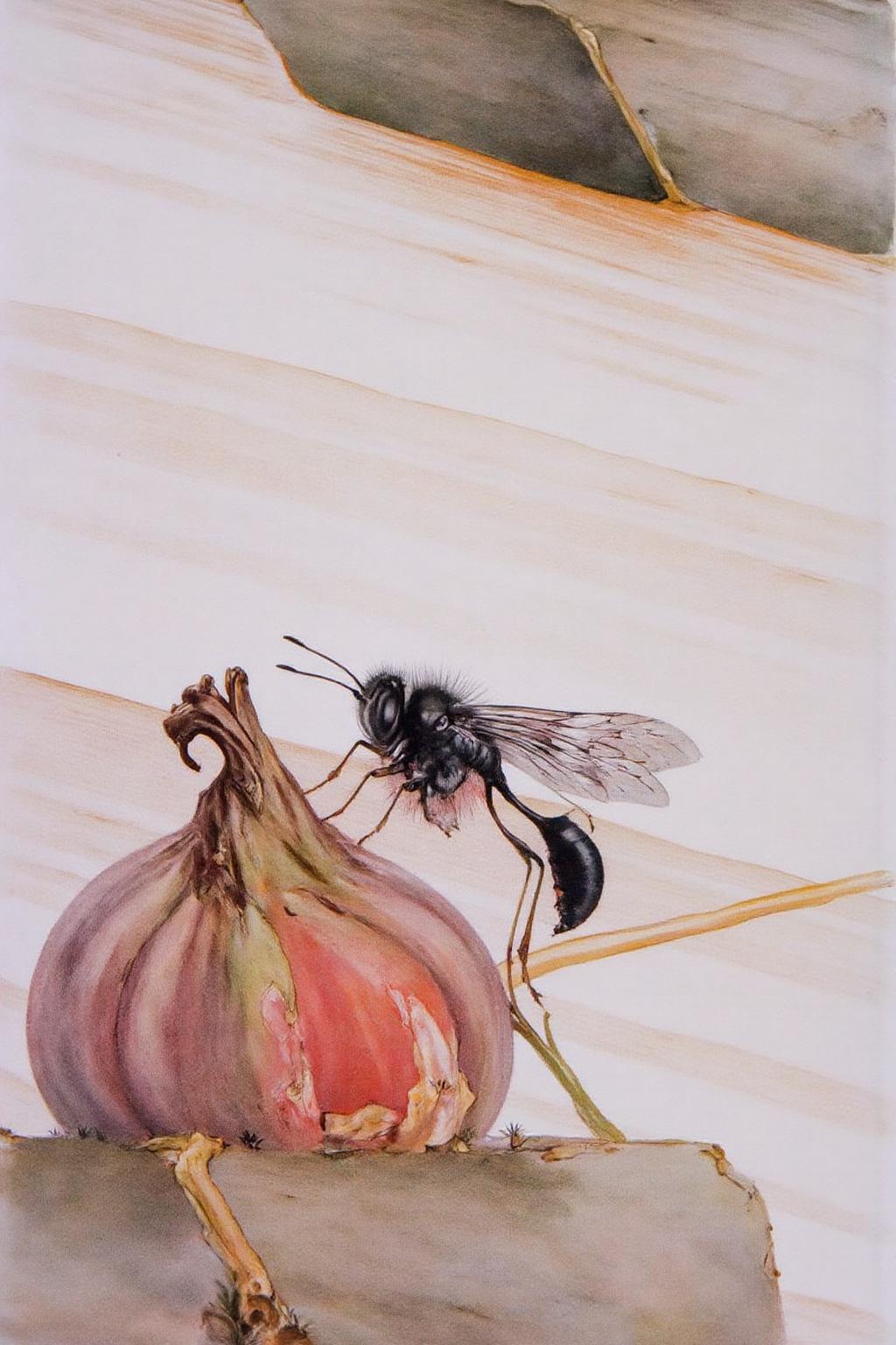 detmo1d watercolor painting.
This is a detailed, highly realistic watercolor painting featuring a scene of a wasp interacting with a fig fruit. The artwork is executed in soft, muted tones, primarily earthy browns and warm beiges, which give it an antique, somewhat ethereal quality. <lora:detmold1_cap_d6a3e13:1.0><lora:831792430870367201:0>