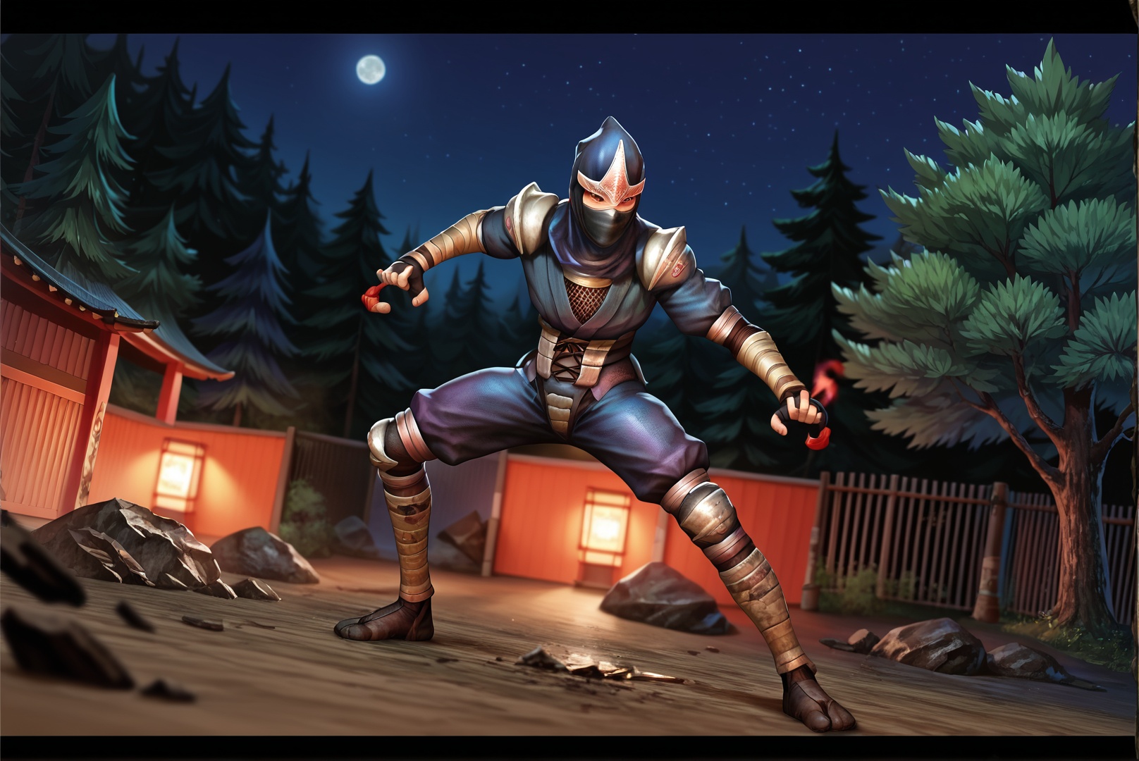 score_9, score_8_up, score_7_up, score_6_up, Detailed Background, BREAK
 <lora:Hanzo_Hattori_Samurai_Warriors:0.8>, hanz0, 1boy, mask, male focus, ninja, menacing, night, dark, forest, epic, action pose, debris, vfx, anime