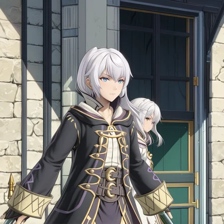 RobinFEXL, 1boy 1girl, white hair, wizard, , (anime, masterpiece, intricate:1.3), (best quality, hires textures, high detail:1.2), (4k),(incredibly detailed:1.4),UHD, 8K, ultra detailed <lora:RobinFEXL:.9>