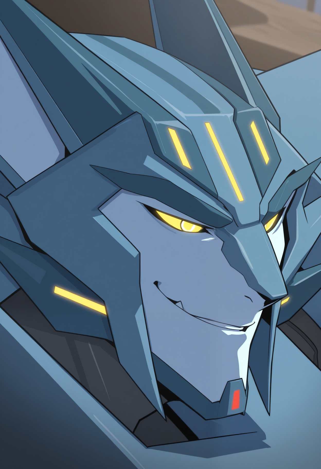 masterpiece,best quality,amazing quality, 1boy, solo, st33lj4w, mecha, close up, side angle, smirk,