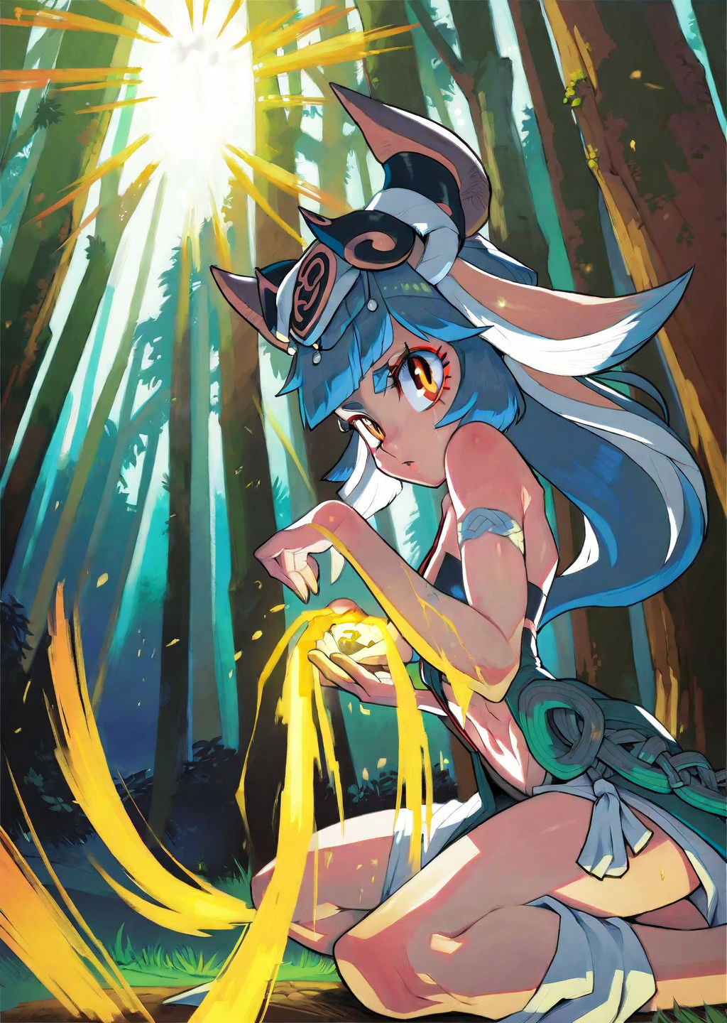 by hata, by ninomae by yogisya,
1girl 
extremely beautiful detailed piercing eyes,
1 female druid healing animals in forest. glowing particles, celtic knot, mythical
masterpiece, best quality, high quality, highres, absurdres, very detailed, high resolution, sharp, sharp image, 8k, vivid, colorful, stunning, anime,   aesthetic