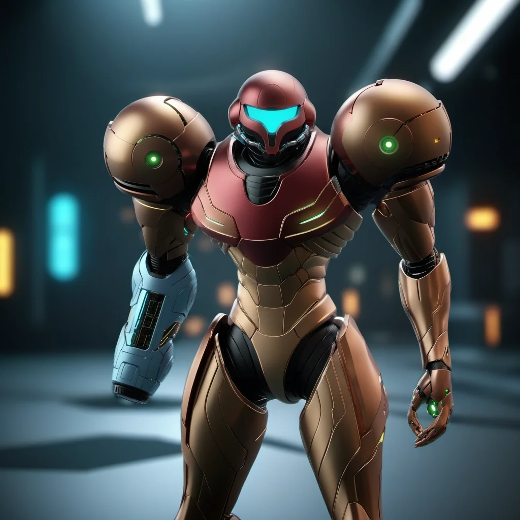 cinematic photo a robot, cyberpunk background <lora:Metroid1024:0.8> . 35mm photograph, film, bokeh, professional, 4k, highly detailed