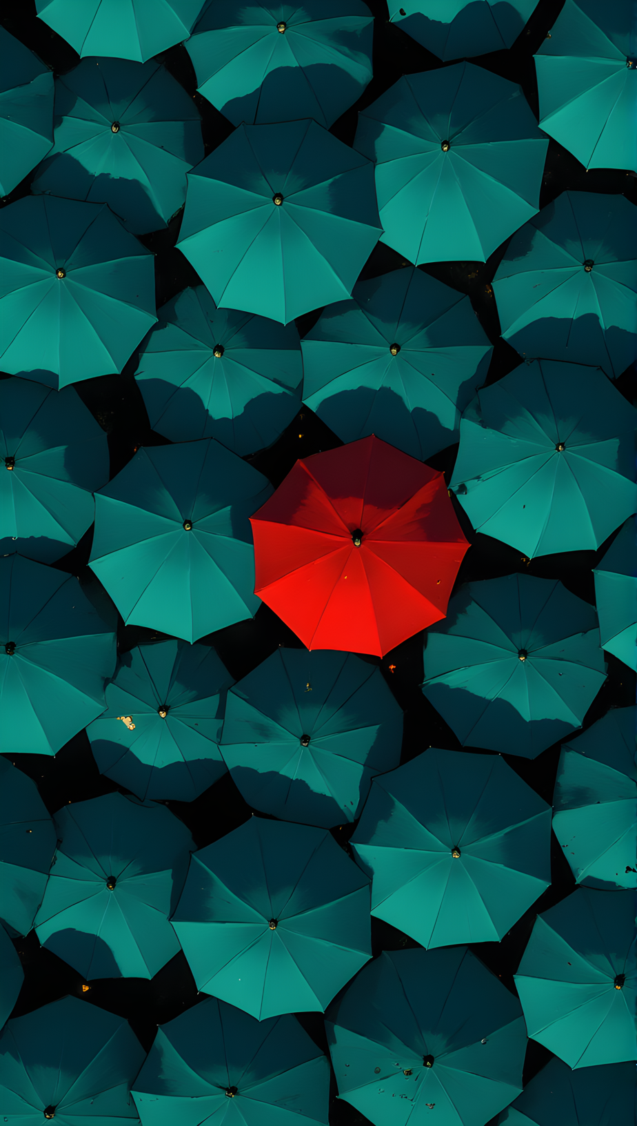 The image is a striking visual representation of individuality and standing out from the crowd. It features a dense cluster of gray umbrellas, all uniformly open and arranged in a grid-like pattern. The umbrellas are tightly packed together, creating a sea of gray that dominates the scene. In the center of this uniform expanse, there is a single red umbrella that stands out vividly against the monochromatic backdrop. The bright red color of the central umbrella draws the viewer's attention immediately, symbolizing uniqueness, leadership, or breaking away from conformity. The contrast between the red umbrella and the surrounding gray ones creates a powerful and memorable image, emphasizing the concept of being different and making an impact.
j_art, anime, anime art, <lora:FLUX\jul\J_Anime:0.8>, <lora:FLUX\RealAnime:0.8>