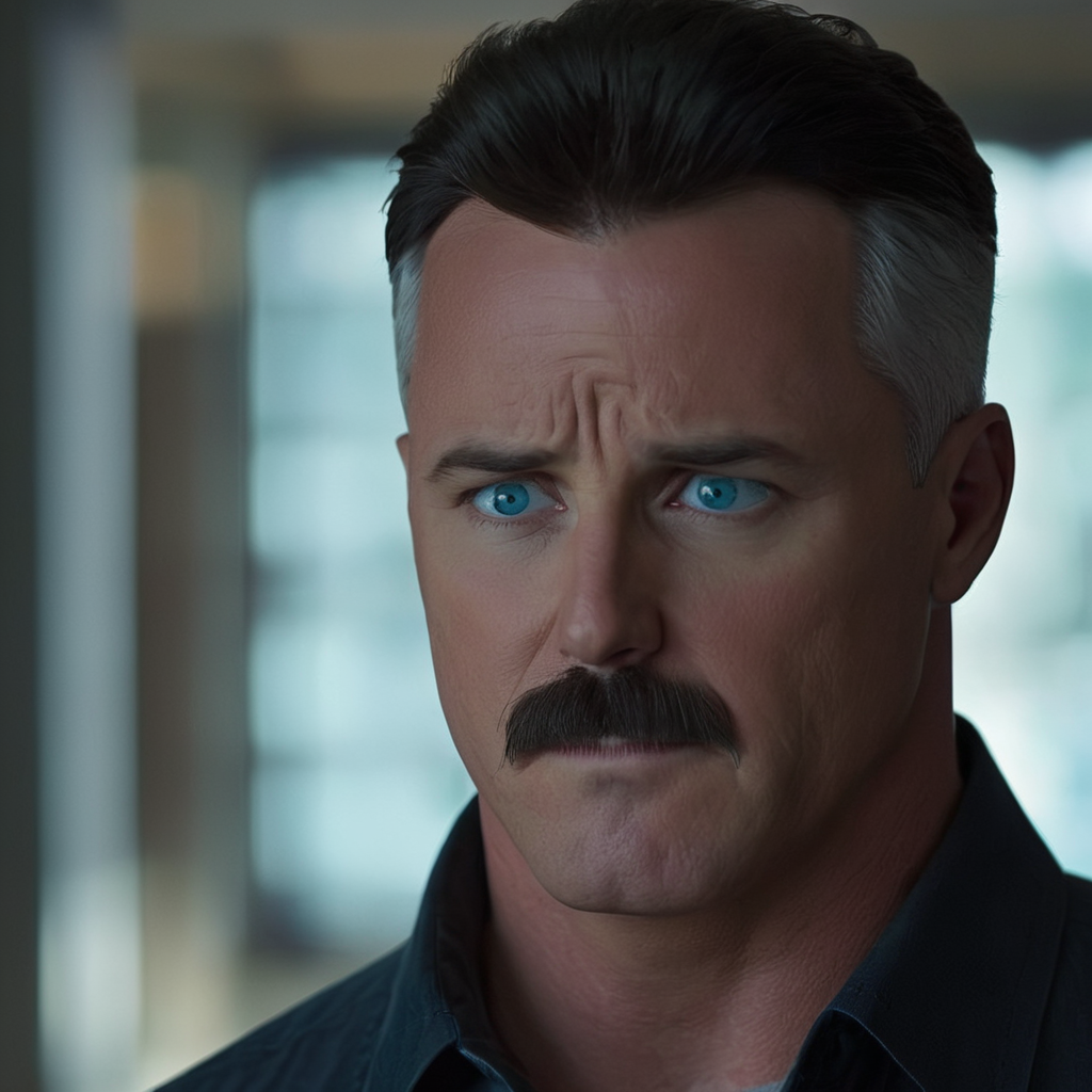 cinematic film still of  <lora:Invincible (TV series):0.4>
 <lora:detailed:0.4> detailed
 <lora:perfection style:0.4> perfect
 <lora:PerfectEyesXL:0.3>
 <lora:Nolan Grayson:1>
Nolan Grayson a man with a mustache and a worried look,solo,looking at viewer,short hair,blue eyes,black hair,1boy,grey hair,male focus,multicolored hair,indoors,blurry,two-tone hair,blurry background,facial hair,parody,portrait,meme,mustache
, shallow depth of field, vignette, highly detailed, high budget, bokeh, cinemascope, moody, epic, gorgeous, film grain, grainy
