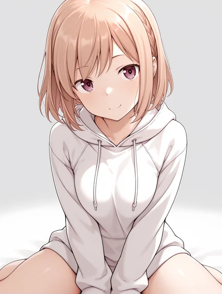 masterpiece,best quality,newest,
1girl,solo,
<lora:shiina_ilxl_v2.7:1>,shiina,short hair,light brown hair,purple eyes,
<lora:Fixhands_anime_bdsqlsz_V1:1>,hoodie,smile,wariza,white_background,simple_background,looking_at_viewer,