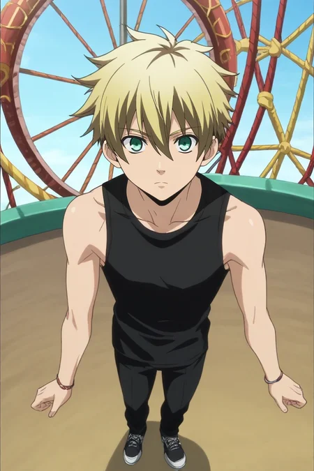 score_9, score_8_up, score_7_up, source_anime, rating_safe, , anime screencap, , , looking at viewer, , 1boy, solo, male focus, <lora:liberta_arcana_famiglia_pony:0.78>, liberta_arcana_famiglia, blonde hair, green eyes, short hair, hair between eyes, from above, full body, amusement park, carousel, ferris wheel, dark, yoga, expressionless, , <lora:sdxl_lightning_8step_lora:1>