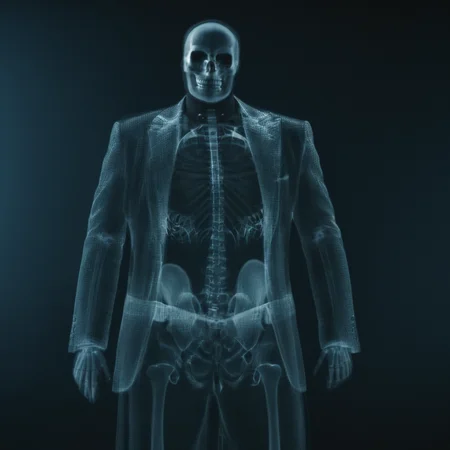 cinematic film still of <lora:x-ray style:1> X-ray of
a skeleton with batman suit on
,x-ray style, shallow depth of field, vignette, highly detailed, high budget, bokeh, cinemascope, moody, epic, gorgeous, film grain, grainy