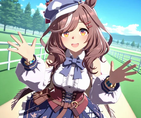 masterpiece, best quality, amazing quality, , 1girl, solo, looking at viewer, <lora:Matikane Tannhauser in game style 3D ILL-v2:1> ummsmingame, 3d, matikane tannhauser (umamusume),smile, open mouth,