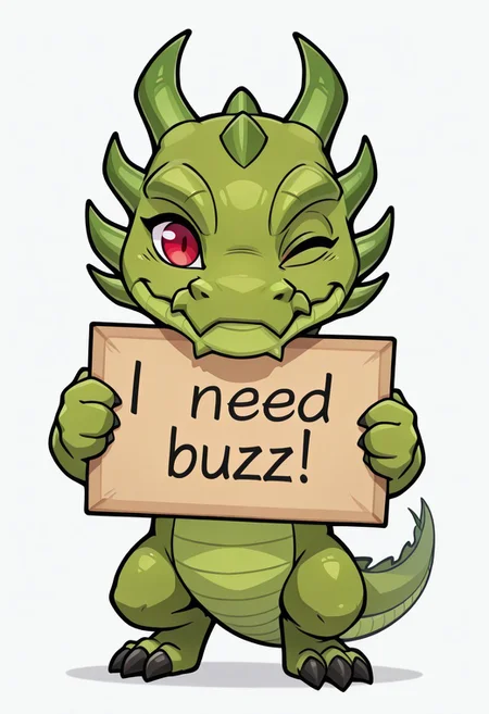 masterpiece, need_buzz, holding sign, shendu,chibi,chibi style, 1boy, solo, white background, green dragon, red eyes, full body, winking
