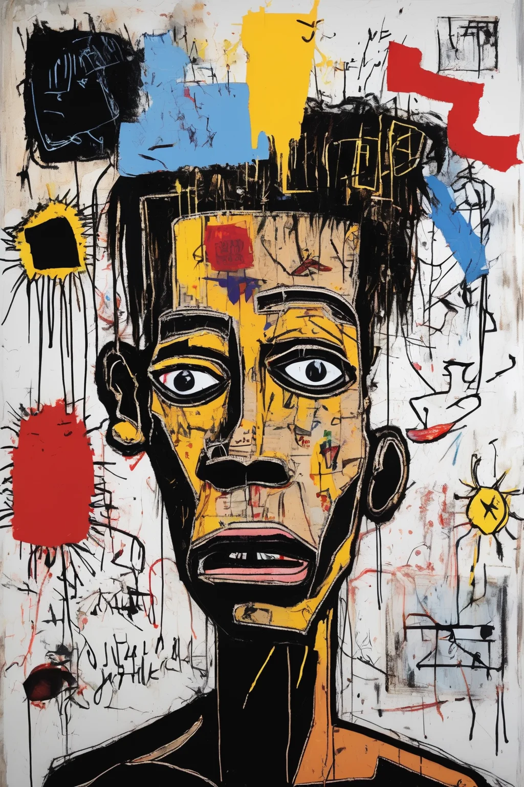 Jean-Michel Basquiat Style - somthing in the style of Jean-Michel Basquiat and Carravagio