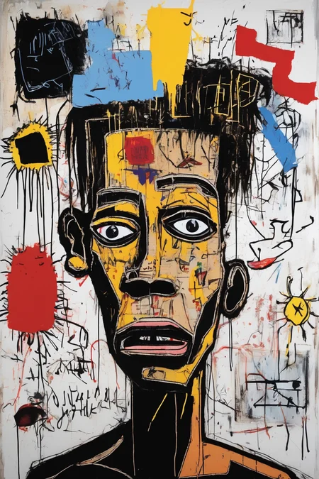Jean-Michel Basquiat Style - somthing in the style of Jean-Michel Basquiat and Carravagio