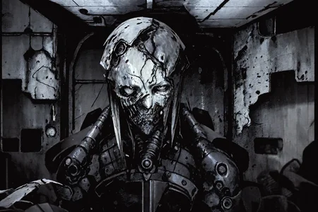 ((broken male body android)), (internal details inside android head), melted metal, (open wound), dry torn skin, infestation, infection, contamination, (explosion marks on the body), ((gunshot damage on walls and body)), ((leaking black slime)), ((explosion marks)), <lora:Blame!:1>, ((torn skin)),  <lora:bodhor:0.8>,  OrganicBiomArt,  dim light, heavy black and white, ((smoke and fog city background)), <lora:factoryRuins_v10:0.3>, (steel factory, old film, faded film) (dim lit room:1.4)<lora:epiNoiseoffset_v2:1.2> <lora:destroyedportrait_200:0.3>, bird view corner pov