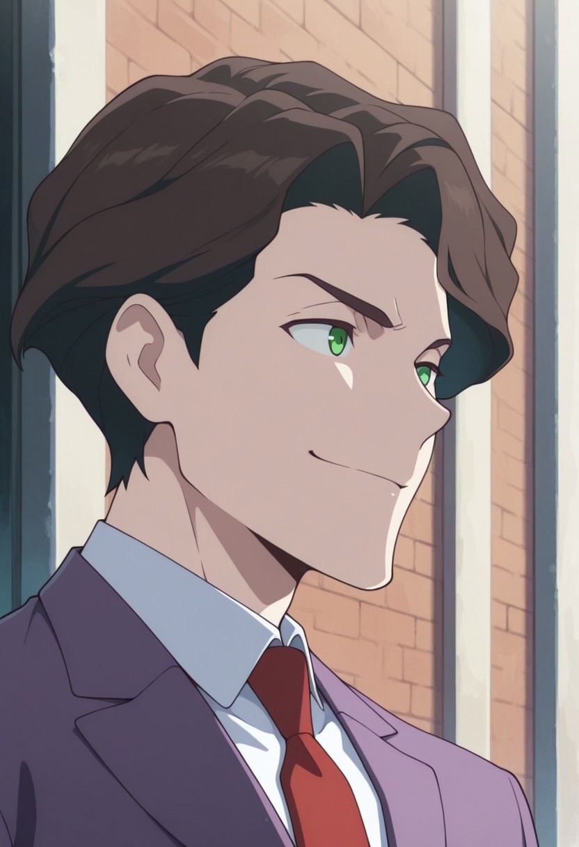 masterpiece,best quality,amazing quality, source_anime, 
AndrewHanbridge, 1boy, male focus, solo, green eyes, brown hair, shirt, white shirt, collared shirt, necktie, red necktie, jacket, purple jacket, portrait, smile,
outdoor,