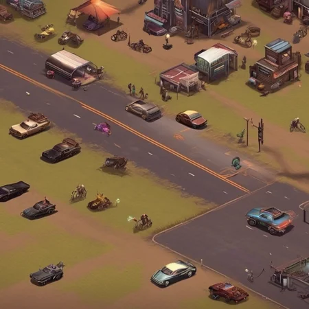 cars racing in the prairie, <lora:shadowrun:1>