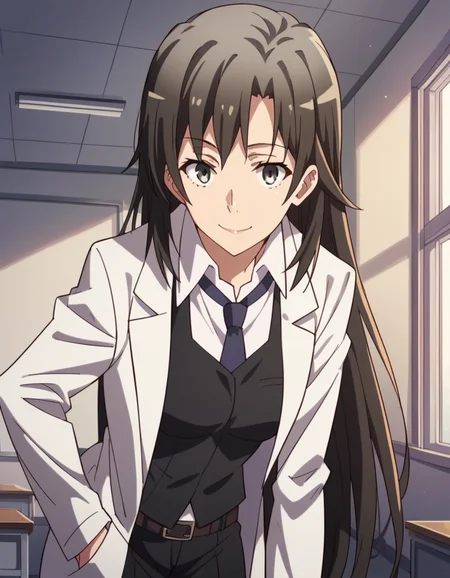 score_9, score_8_up, score_7_up, source_anime,
shizukahiratsuka, <lora:shizuka-hiratsuka-s2s3-ponyxl-lora-nochekaiser:1>,
shizuka hiratsuka, long hair, black hair, black eyes,
necktie, belt, vest, labcoat, white labcoat,
indoors, classroom, bent over, smile,
looking at viewer, cowboy shot, solo, dutch angle,
