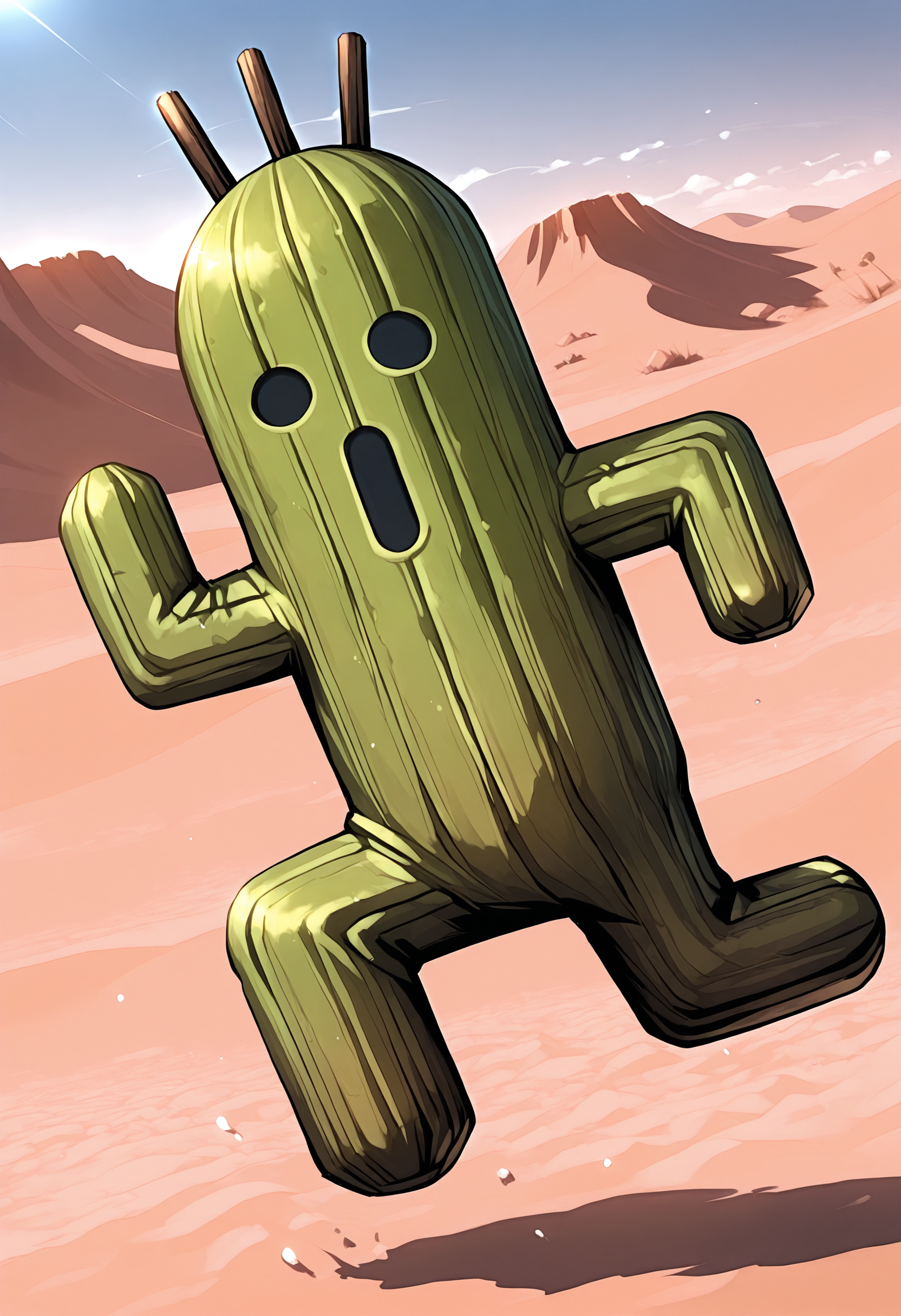 masterpiece,best quality,full_body,desert,1other,
BREAK cactuar,no humans,green skin,black eyes,<lora:cactuar-IL:1>,