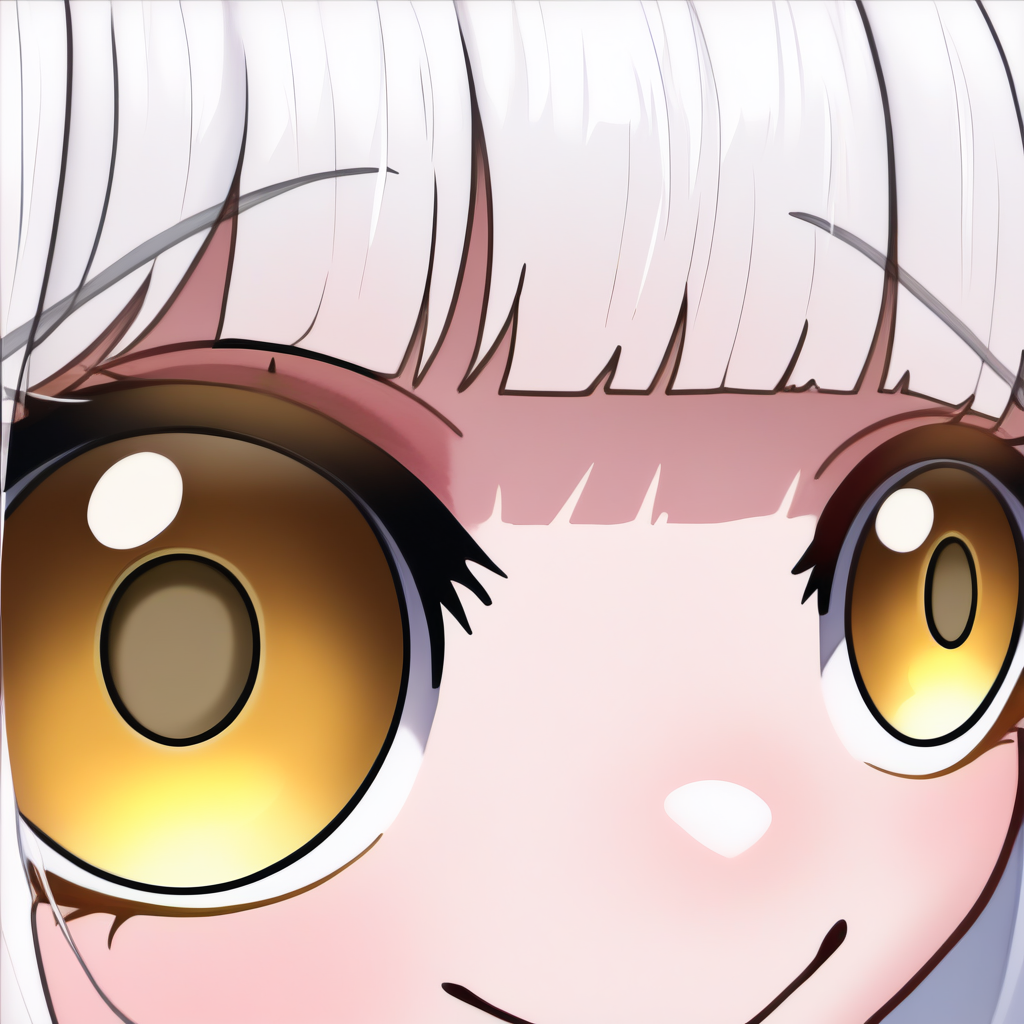 masterpiece, best quality, newest, absurdres, highres, eye focus, close-up, smile, closed mouth, portrait,  <lora:StareMeme_illusXLNoobAI_Incrs_v1-000008:1>, <lora:blanc-nikke-richy-v1_ixl:1> blancdef, yellow eyes, white hair, very long hair, bangs, anime,