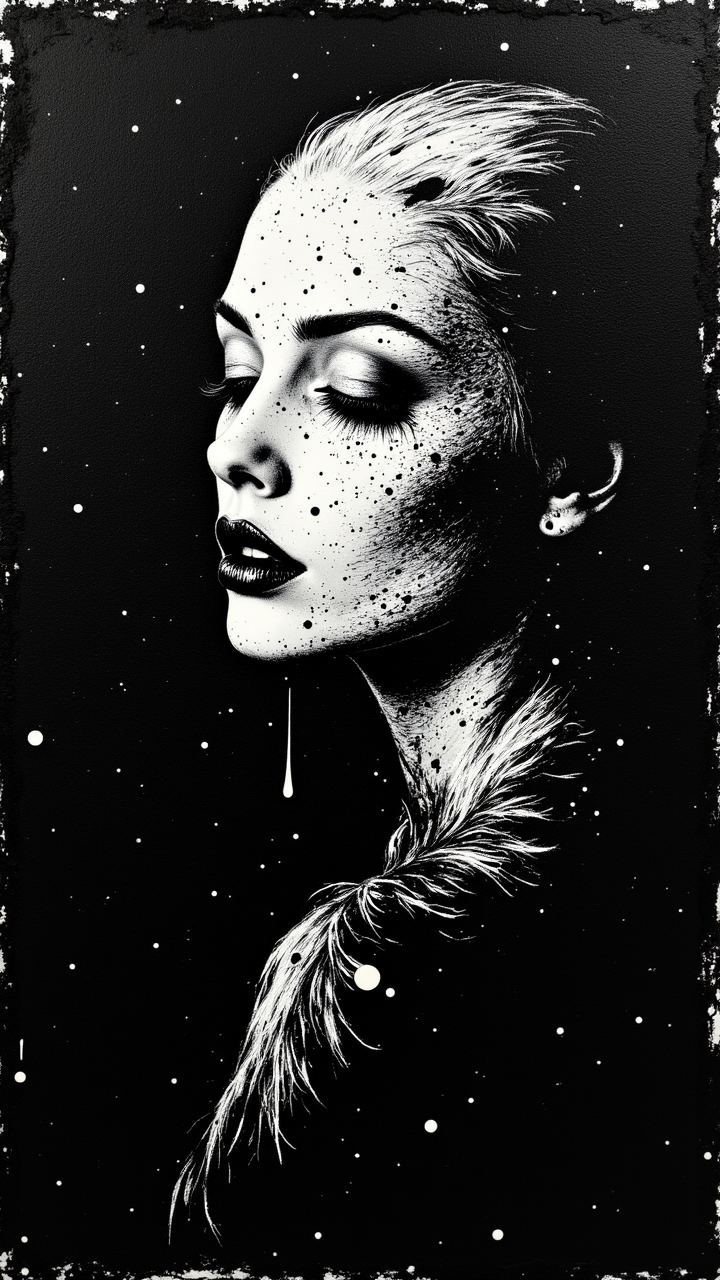 enamel painting art, Concept art, dark woodcut technique of a Hairbrush, by Jerry Schatzberg, black and white, close-up, painterly, aidmafluxpro1.1