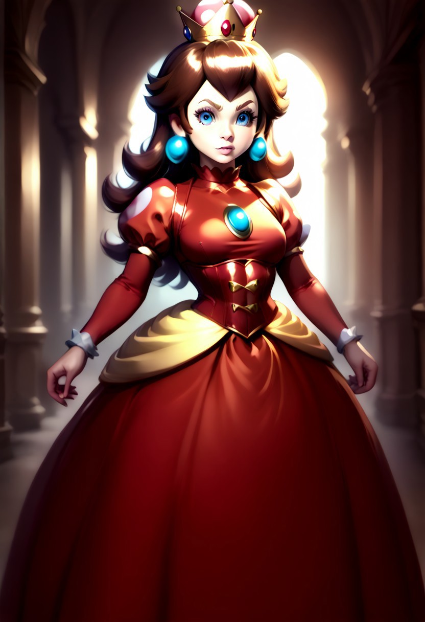 <lora:MtF_Genderswap:1>, genderswap \(mtf\), Mario, facing forward, mario hat, adult woman, extremely large nose, extremely bulbous nose, very wide face, circular head shape, wide chin, wide jawline, brown hair, lightly curly hair, blue eyes, average bust, wide hips, super crown, princess dress, red dress with blue accents, style-princess, underbust corset, fully clothed, zPDXL, score_9, score_8_up, score_7_up, score_6_up, score_5_up, score_4_up,
full body render, full body, photorealistic image, realistic image, high quality, detailed face, realistic human proportions, detailed clothes,