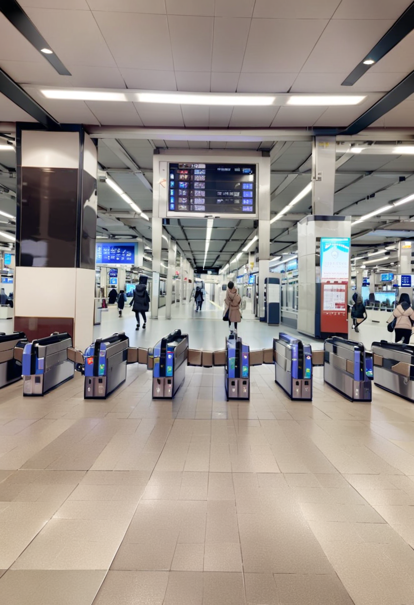 masterpiece, best quality, very aesthetic, absurdres,
umeda3F, automatic ticket gate, scenery, indoors, tiles, ceiling light, tile floor, ceiling
 <lora:umeda_st_3F_SDXL_V1:1>