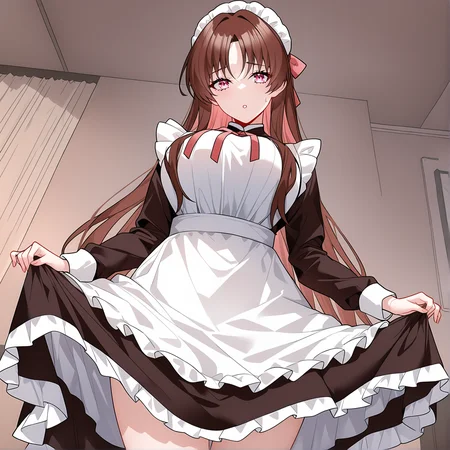 masterpiece,best quality,newest,absurdres,highres,safe,<lora:noobai_ep11_stabilizer_v0.138_fp16:1>,1girl,zhang_qianqin,<lora:Zhang Qianqin-step00008000:1>,maid,skirt lift,detailed eyes,