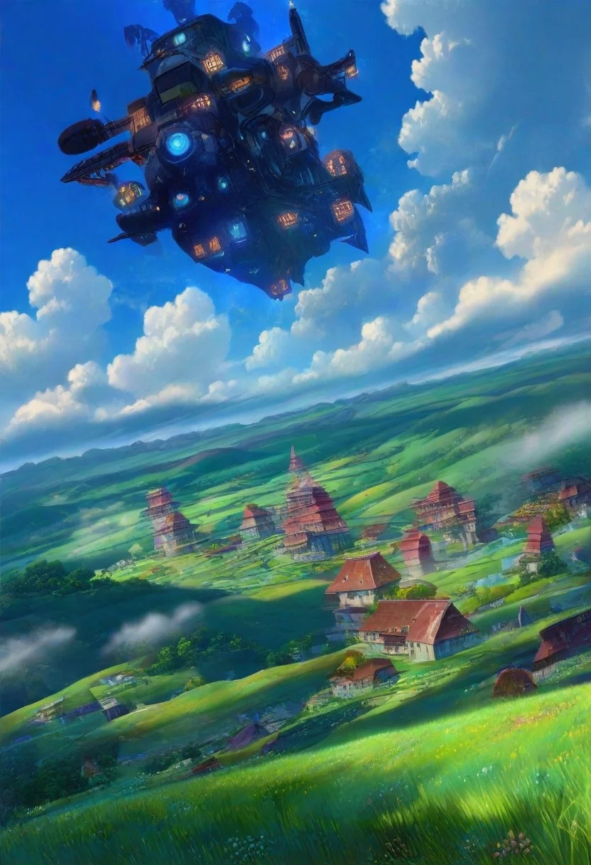 building, cloud, cloudy sky, day, grass, landscape, grass covered mountain, distant old buildings, ((cyber punk sci-fi Aztec building)), outdoors, scenery, sky, vision \(genshin impact\), wind, (((landscape))), (((wideshot))),  very awa, perfect quality, newest, absurdres, highres, very aesthetic, sharp focus, (depth of field:1.5, foreshortening:0.8, deep perspective:0.8), ((4k, Ultra HD)), ((Masterpiece :1.2)), ((Best quality :1.2)), ((Detailed :1.5)), ((Detailed background :1.5)), ((g1b4l1, PEAnimeBG, Beautiful Background Scenery, uchio kazumasa style)),