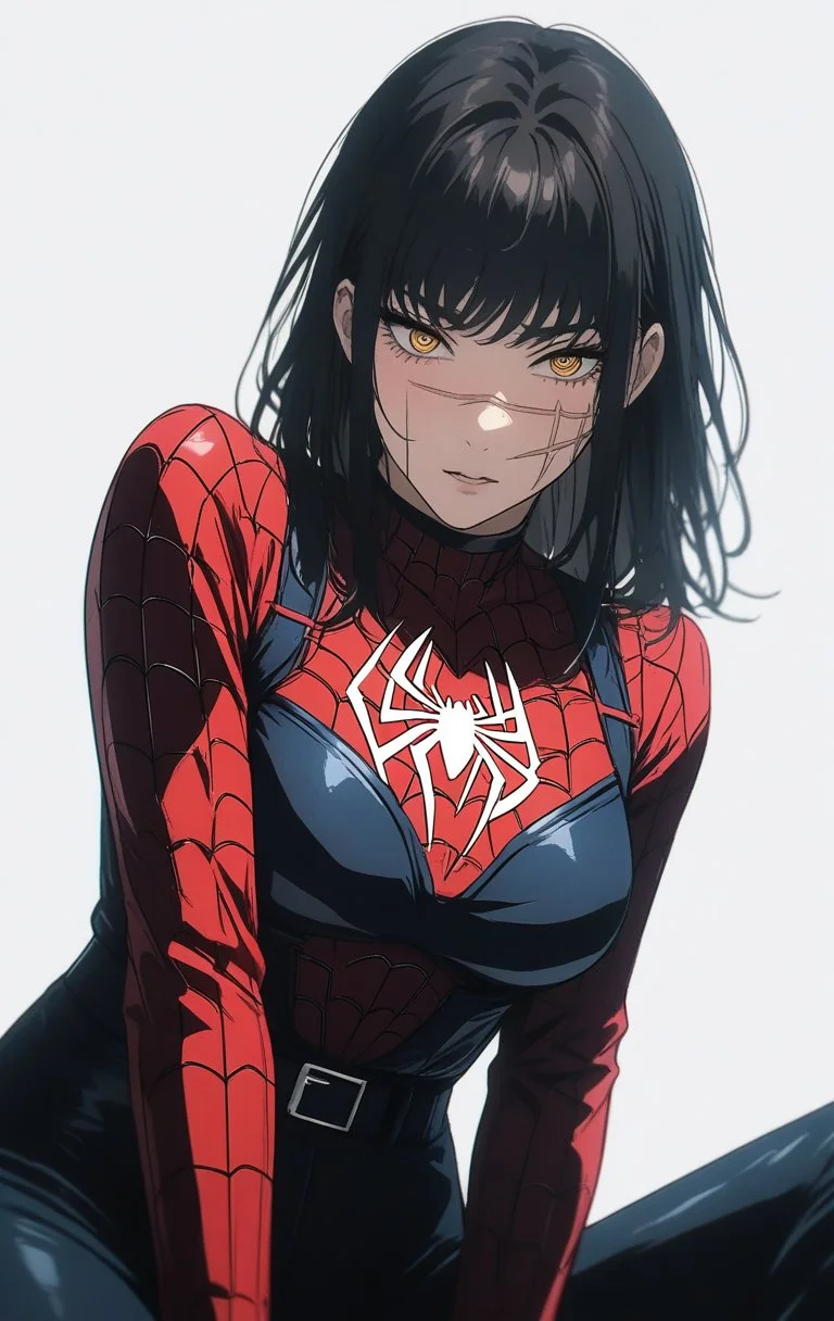 1girl,BREAK source_anime, Yoru from Chainsaw Man, black hair, <lora:yoru:0.8> yoru_\(chainsaw_man\)
spiderman suit ,spiderman logo, seductive,gorgeous,stunning,simple background,white background,blush,high resolution textures,cinematic,extremely detailed <lora:Spiderman_Suit:0.7>