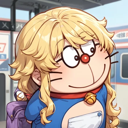 score_9_up, score_8_up, score_7_up, score_6_up, <lora:DoraemonStareXL_Pony3:1.1>, DoraemonStare, doraemon, alternate costume,
blonde hair, very long hair, curly hair, no humans,
high detail, upper body, blurry background, train station, (smile:1.1), rating_safe, sfw, masterpiece, newest, absurdres