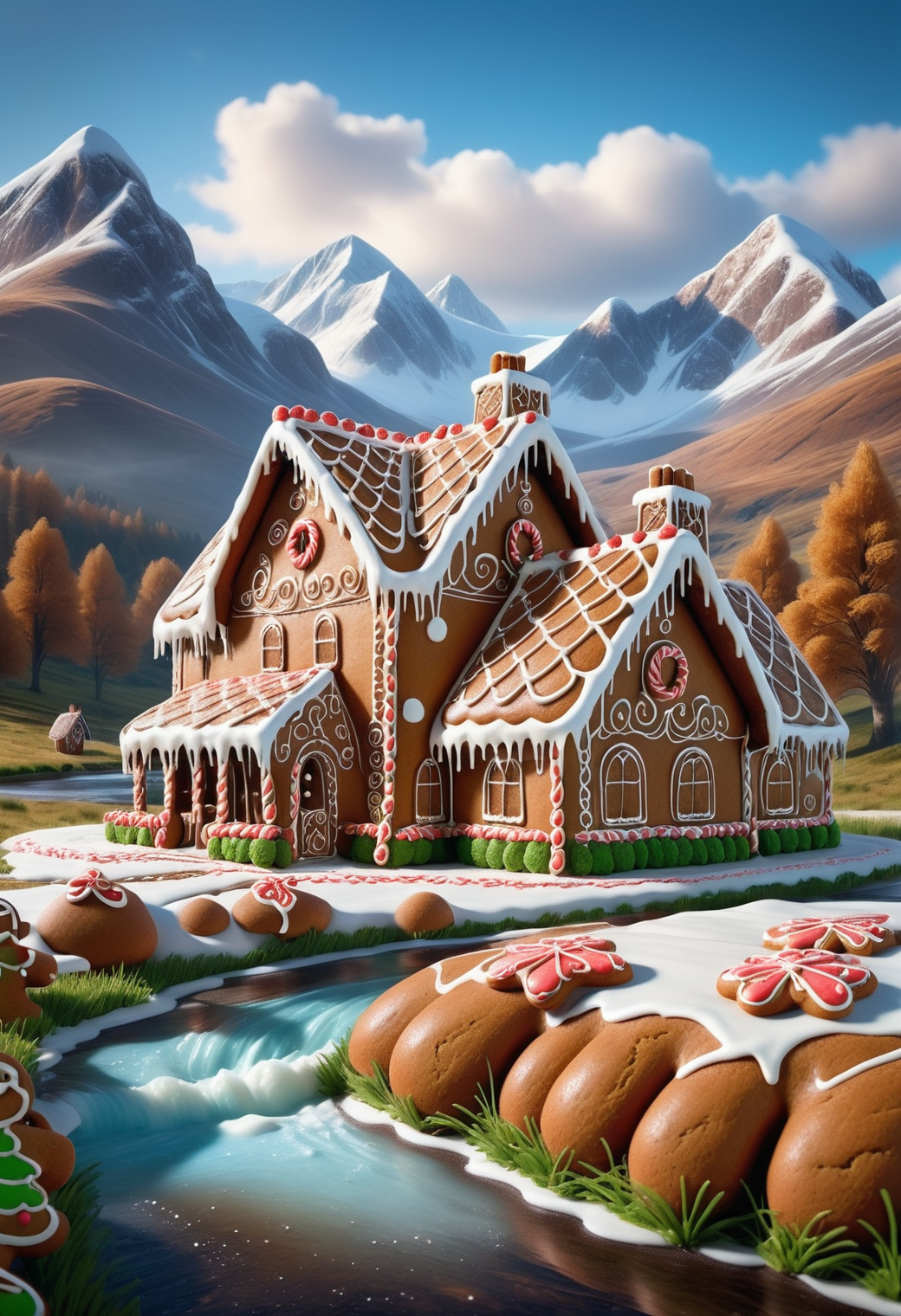 landscape of a Serene Highland, masterpiece, wallpaper engine, very inspirational, <lora:GingerbreadStyle_epoch_10:0.8> Gingerbread, icing, located artistic, intricate, cinematic, shiny, beautiful elegant, extremely stylish, polished, epic, highly enhanced, extremely rich detail, illustrious quality, glossy