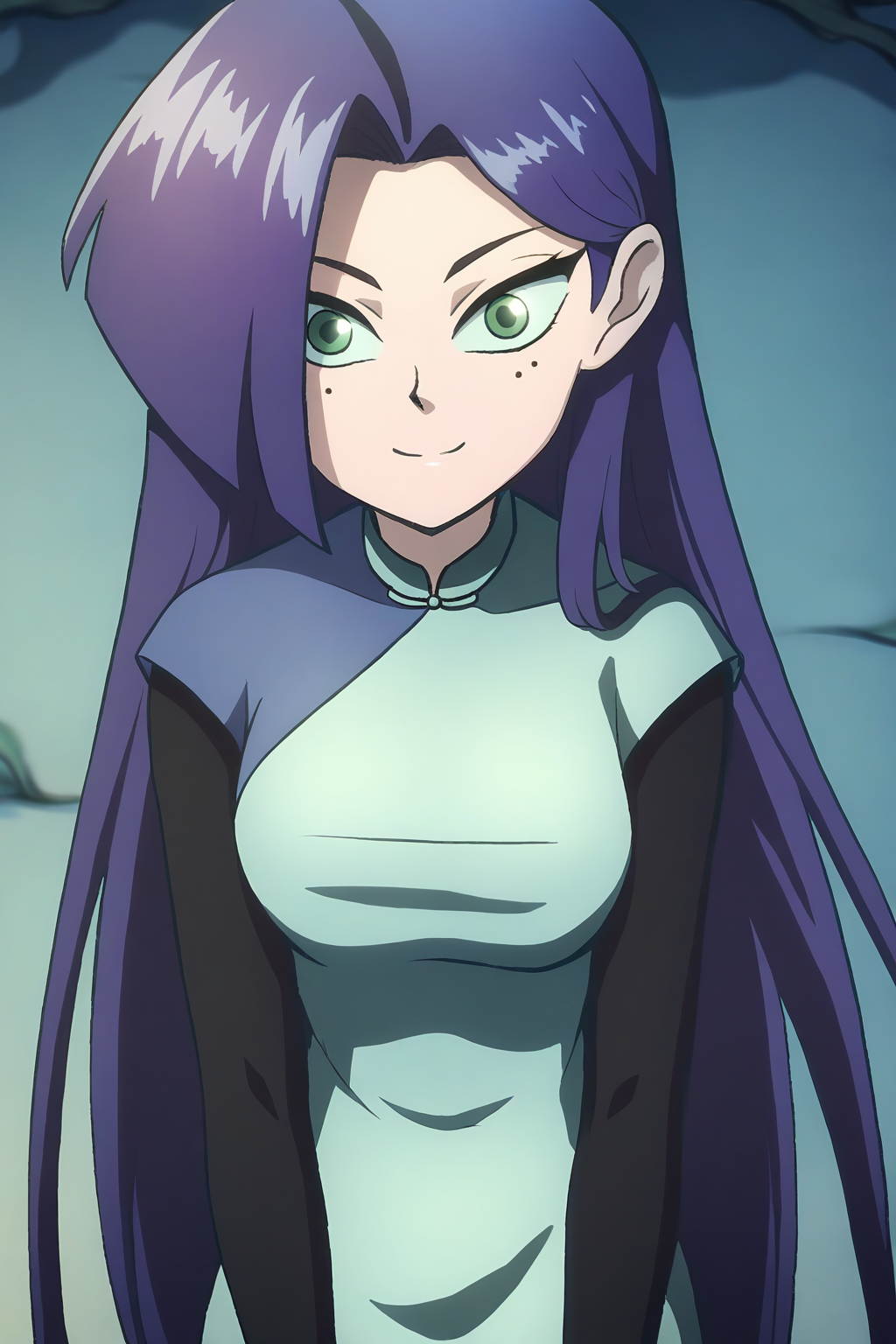 <lora:meihuashisan:1>,meihuashisan,1girl,solo,long hair,blue hair,mole,mole under eye,green eyes,
very long hair,purple hair,long sleeves,layered sleeves,short over long sleeves,long sleeves,dress,blue dress,chinese clothes,medium breasts,
smile,looking at viewer,, masterpiece,best quality,amazing quality,absurdres, anime screenshot, lazypos ,