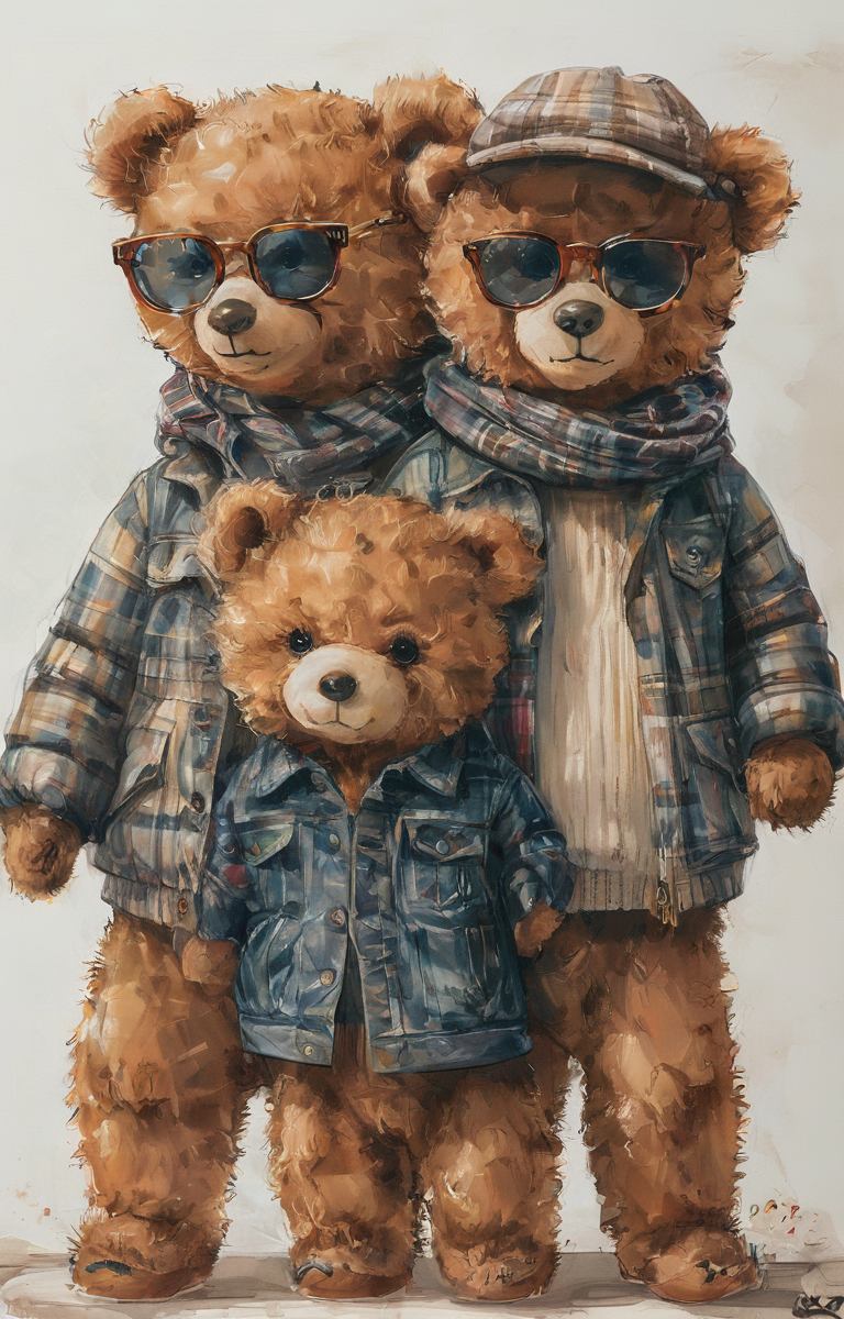 masterpiece,best quality,<lora:tbh37-sdxl:0.9>,illustration,teddy bear, portrait of family