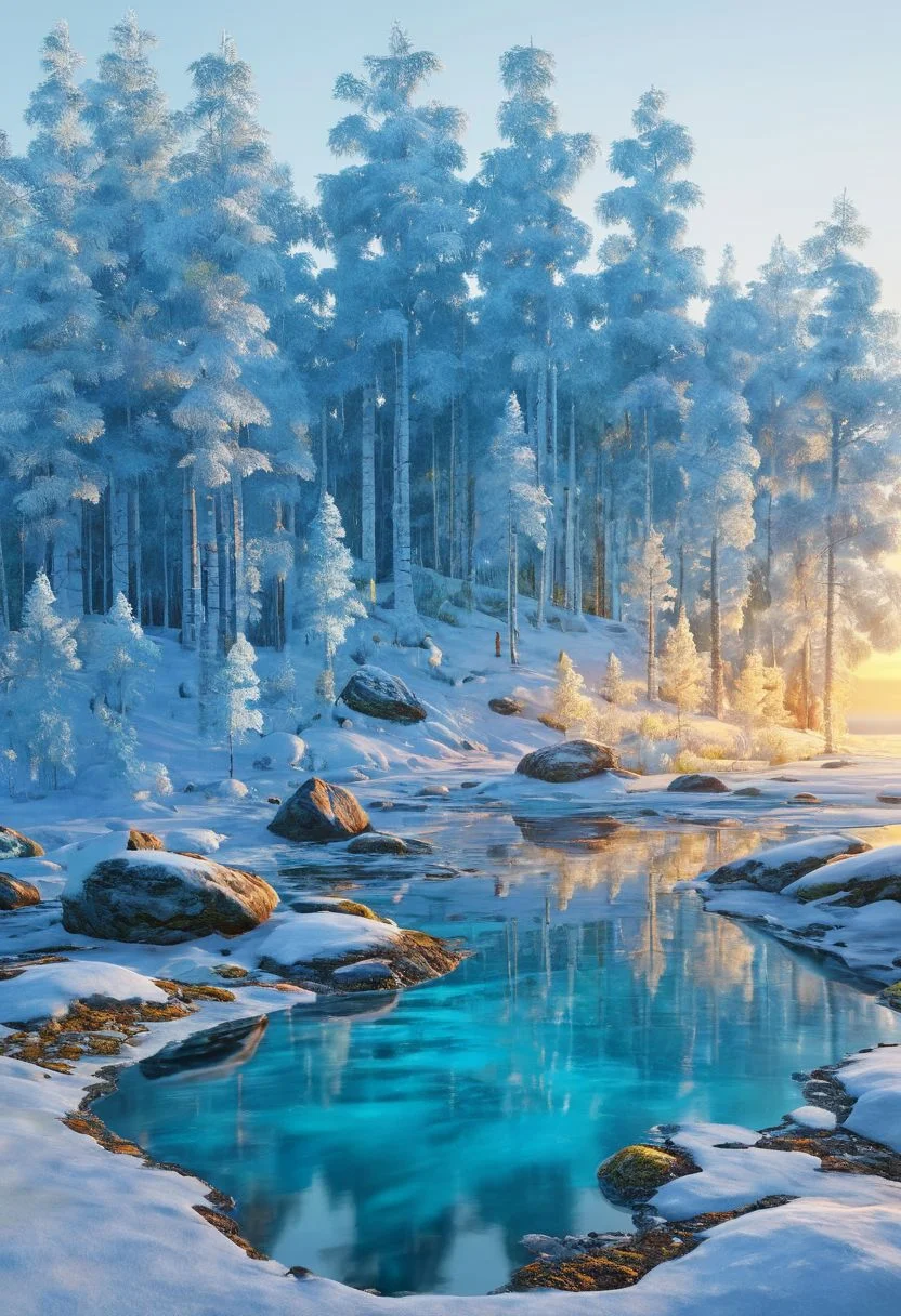Jos s olet minun hellunani tmn talven vaikka hopiasta lapsen sarven, award winning, Nordic aesthetic, depth peeling, clear scene, f/16, 8k, hdr, hyperrealistic, intricate abstract, intricate details, masterpiece, ethereal light