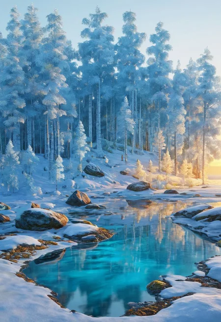 Jos s olet minun hellunani tmn talven vaikka hopiasta lapsen sarven, award winning, Nordic aesthetic, depth peeling, clear scene, f/16, 8k, hdr, hyperrealistic, intricate abstract, intricate details, masterpiece, ethereal light