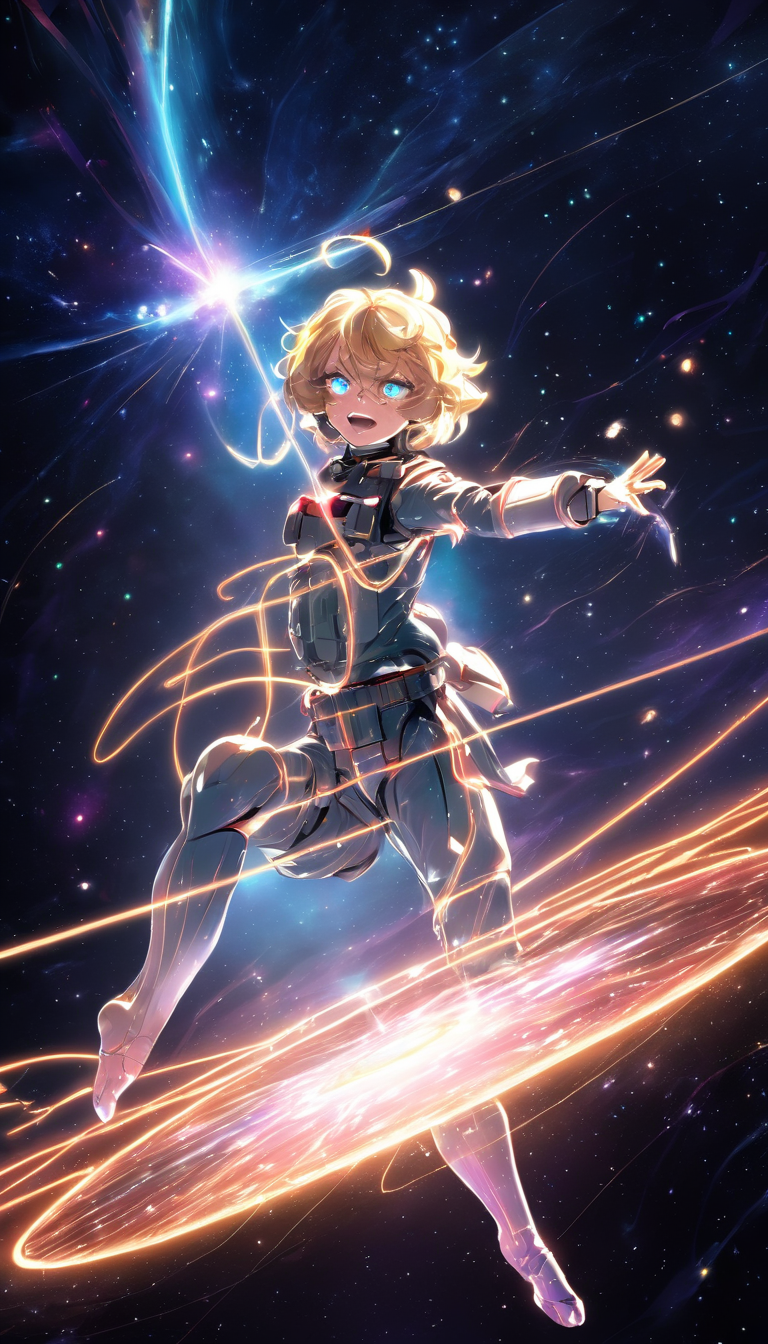 hologram of Cinematic scene, hero view, Tanya Degurechaff , Youjo Senki, action pose, detailed background, masterpiece, best quality, high quality, absurdres <lora:tanya_degurechaff_xl_v4:1> floating in space, a vibrant digital illustration, dribbble, quantum wavetracing, black background, behance hd