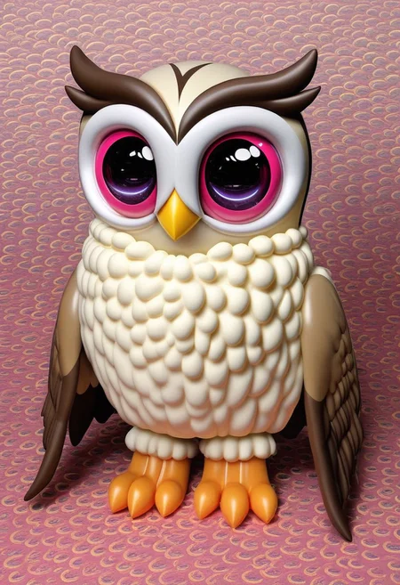 a cute chibby Latex owl with big rainbow eyes, very detailed, 4k, sharp