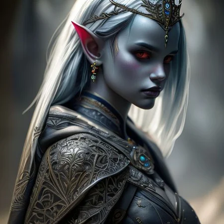 RAW photo, (masterpiece:1.3), subsurface scattering, heavy shadow, (high quality:1.4), (intricate, high detail:1.2), professional photography, HDR, High Dynamic Range, realistic, ultra realistic, photorealistic, high resolution, film photography, ambient lighting, atmospheric effects, <lora:detail_slider_v4:2>, OverallDetail, a female drow ranger, dark makeup, intricate leather armor with leaf patterns, jewelry, cape, tiara, <lora:Drow:0.8>, epiCPhoto