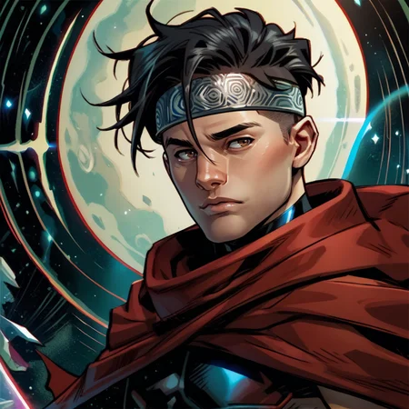portrait of B_wiccan man, ((1boy)), black hair, undercut, brown eyes, red cloak, solo, silver headband, <lora:B_wiccan-000009:1>, score_9, score_8_up, score_7_up, <lora:Smooth Anime 2 Style SDXL_LoRA_Pony Diffusion V6 XL:.3> <lora:add-detail-xl:.8> zPDXL3,