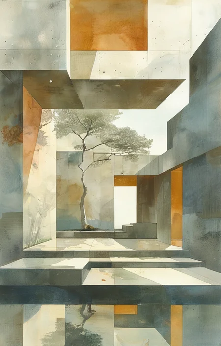 masterpiece,best quality,<lora:tbh308-sdxl:0.9>,illustration,designed by Steven Holl, Minimalist Japanese-inspired tea house by the sea, evoking the style of Tadao Ando