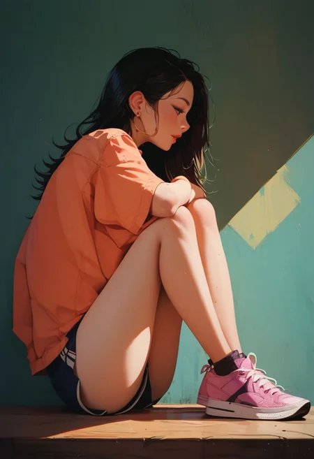 score_9, score_8_up, score_7_up, score_6_up, score_5_up, score_4_up, 1girl, view from side, knees, sneakers