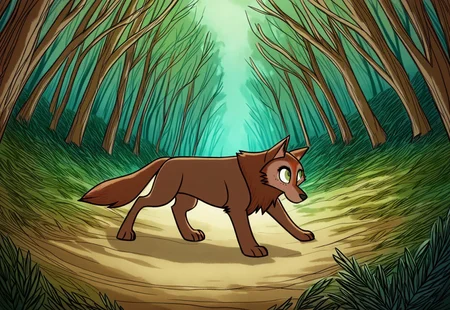 (zPDXL3), full body, solo, furry, best quality, animal focus, solo, mebh_wolf, full body, pokemon (creature), animal, wolf, green eyes, animal focus, dynamic pose, outdoors, forest , dynamic angle