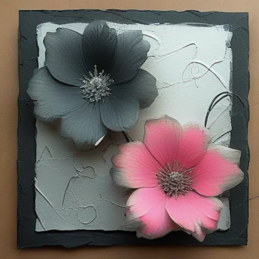 Front of an old card shows white smooth cardstock with silver foil enriched by,.1mm micro liner in black,water soluble graphite,wHite pencil highlight,neon pink and lime highlights,gunmetal silver foil lowlights,hue black and white STYLED BY anne bachelier,
<lora:artfullyparched-v1-000014:1>,
