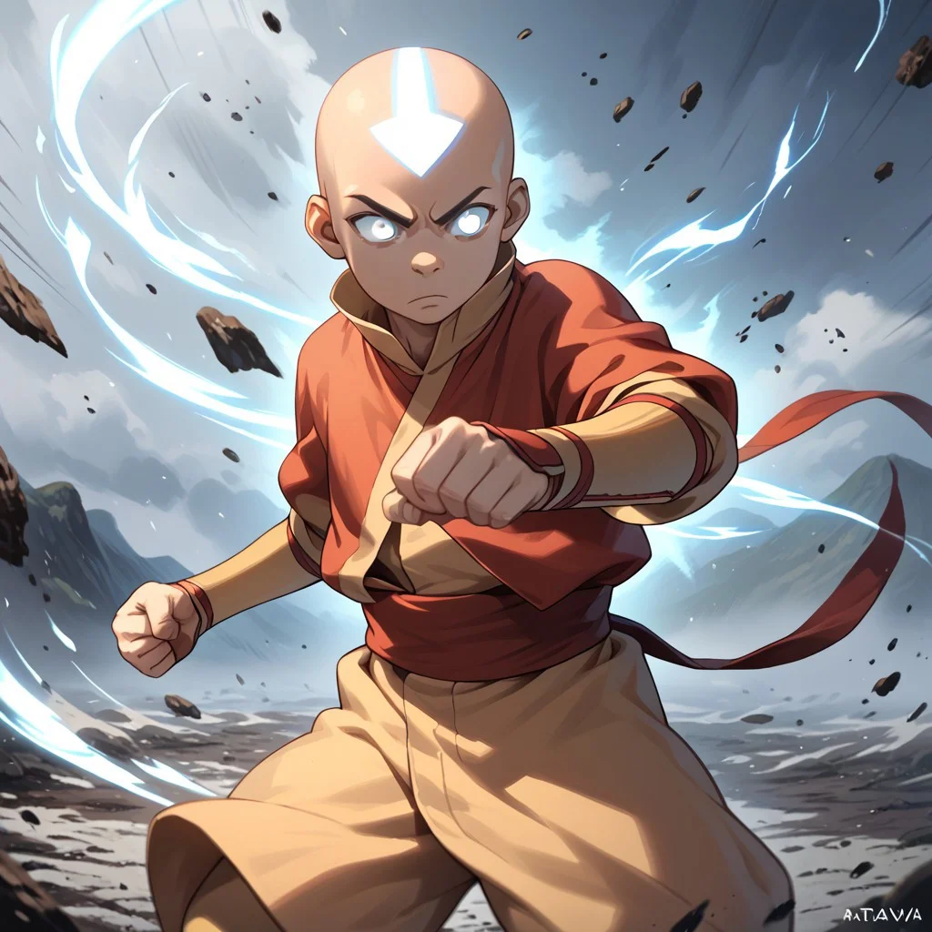 score_9, score_8_up, score_7_up, score_6_up, score_5_up, score_4_up, 1boy, Aangava, grey eyes, avatarstate, bald, fighting stance, airbending, solo, windy, wind blowing, glowing eyes, white eyes, avatarstate