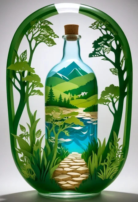 beautiful scenery nature glass bottle landscape, , (masterpiece, high quality, intricate, highly detailed, sharp focus,Jed-pprct