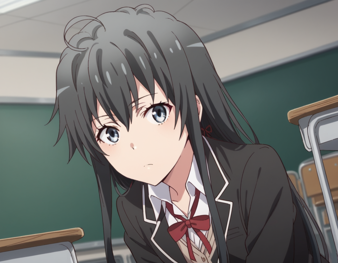 score_9, score_8_up, score_7_up, source_anime,
yukinoyukinoshita, <lora:yukino-yukinoshita-s2s3-ponyxl-lora-nochekaiser:1>,
yukino yukinoshita, black hair, blue eyes, long hair, ahoge,
blazer, cardigan, jacket, plaid, plaid skirt, school uniform, skirt, sobu high school uniform,
indoors, classroom, bent over,
looking at viewer, cowboy shot, dutch angle, solo,