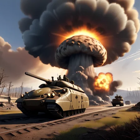 masterpiece,absurd resolution,8k,
fallout,nuke backround,explosion,mushroom cloud in the backround,military,no humans,shadow,ground vehicle,motor vehicle,realistic,military vehicle,tank,vehicle focus,caterpillar tracks
, <lora:fallout_xl:1>