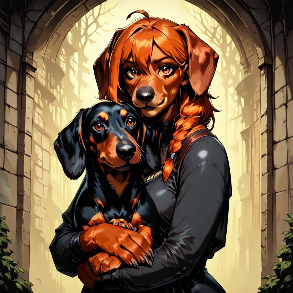 masterpiece, best quality, newest, absurdres, highres, anime, anime style, anthro, furry female, 1girl, DSV1.1-IL, dachshund, dog, animal focus, animal,