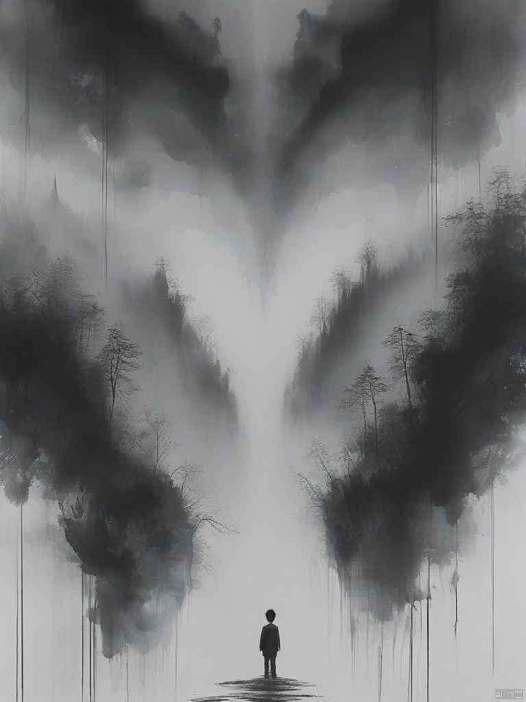 ananmo, monochrome, solo, greyscale, grey background, abstract, white background, surreal, 1boy, ananmo