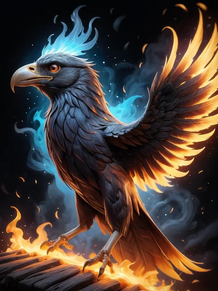 Skeletal fire infused raven flies through the night sky, behind it scatter trypophobic feathers, druidic style magic