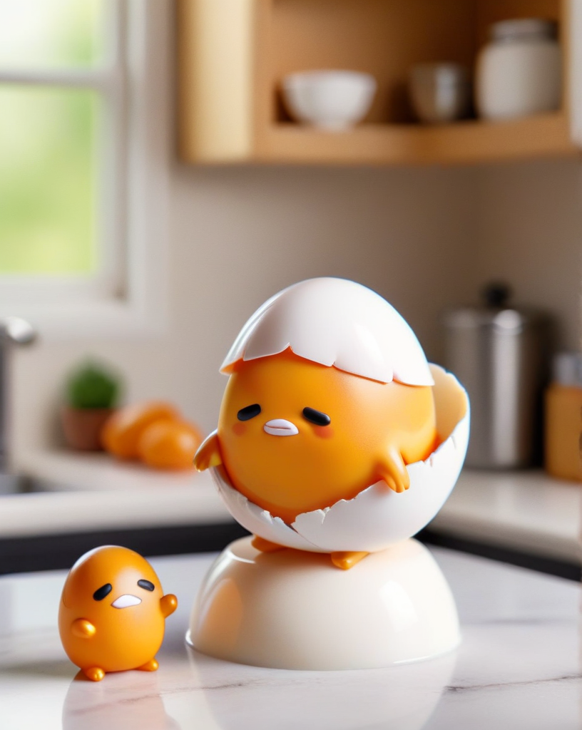 chibi gudetama, small, cute, dressed in egg shell armor, standing on a kitchen counter,
<lora:gudetama-sdxl-v1:0.7>,  <lora:zhibi:1>, zhibi,