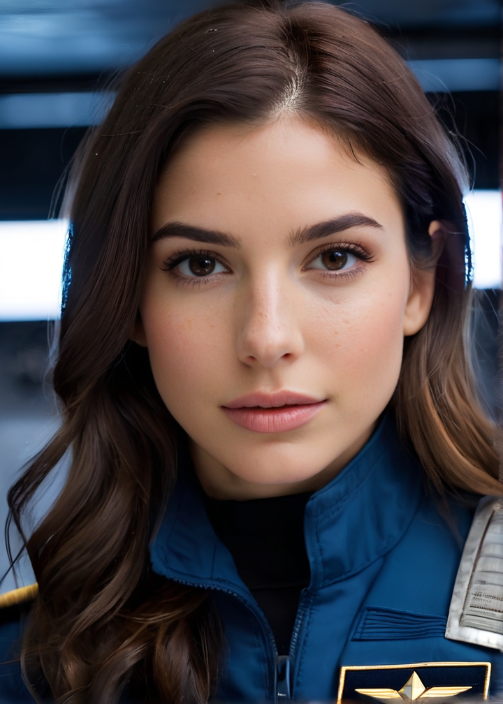 Photo of Estella Beatriz, posing in officers quarters on an industrial spaceship, space captain uniform, <lora:PerfectEyesXL:0.4>, (detailed beautiful face, detailed, ultra-detailed body:1.1),best quality,photo-realistic,highly detailed,absurdres,cinematic lighting,hyper-realistic,sharp focus,32k resolution,detailxl,SimplePositiveXLv2,